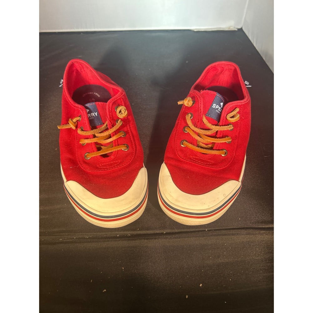 Sperry Top Sider Women's Red Canvas Deck Shoes Sneakers Size 8 Casual Comfort